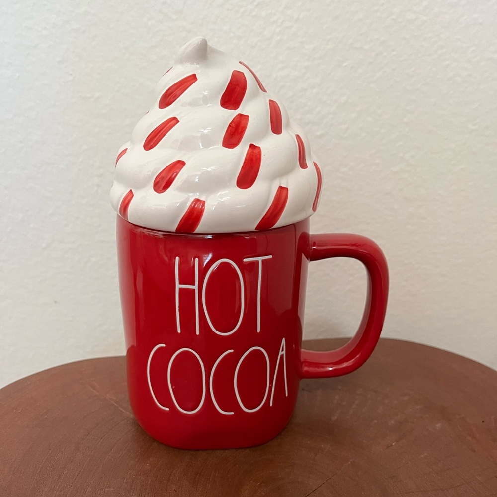 Rae Dunn Red Hot Cocoa Mug with Whipped Cream Lid